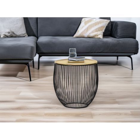 Beistelltisch RINA Korbtisch Metall Schwarz und Tischplatte Gold, Höhe 42cm (1/5)