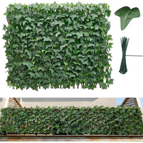 Künstliche Hecke 63,5x320 cm, Pflanzenwand, Ausziehbarer Sichtschutz, Efeu-Sichtschutzzaun, Windschutz, Heckenzaun, Kunstpflanzen Balkonverkleidung für Hochzeiten, Außengärten, Hinterhöfe (1/5)