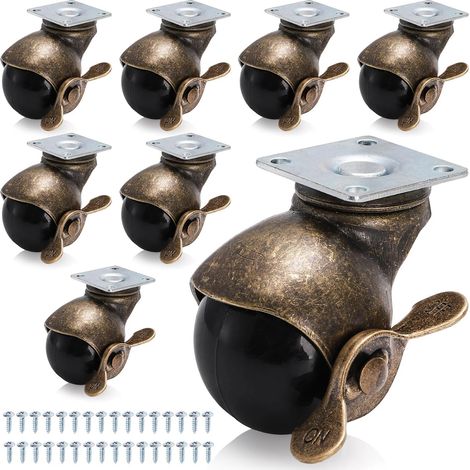 8 Pack 50mm Ball Caster Wheels, Antique Brass Swivel Casters with Brakes, Vintage Spherical Ball Casters with Sockets, 360 Degree Caster Wheels for Furniture, Table, Chairs, Cabinets, Sofa (1/5)