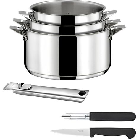 Eclipse - Set 3 casseroles 16/18/20cm inox, 1 éplucheur et 1 couteau office (1/4)