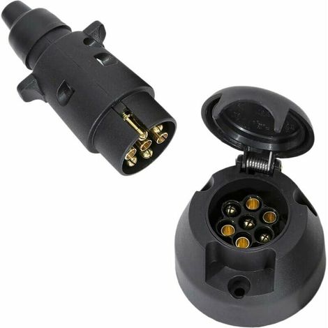 Prise Remorque 7 Broches Male Et Prise Remorque 7 Broches Femelle,12V Étanche Prise pour Remorque 7 Broches Prise pour Attelage, Prise Remorque Convient Camion RV Voiture(Bottes en Caoutchouc) (1/5)