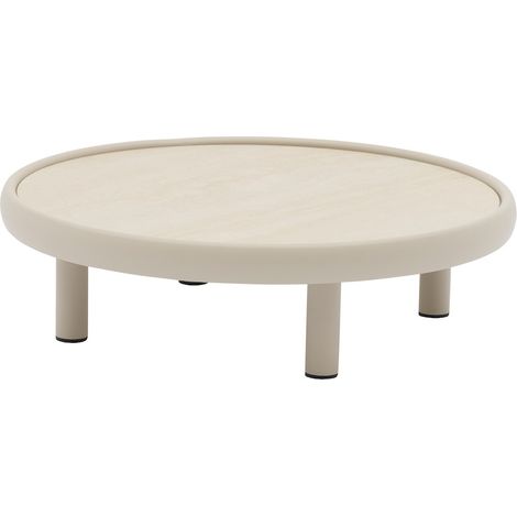 PROLOISIRS Table basse ronde NUAGE - Ø80 cm - Aluminium époxy et céramique - Crème
