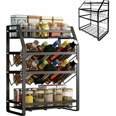 Étagère à épices Armoire,Spice Rack Organizer avec 4 étages,sans percer, 45°double couche inclinée,stockage Spice Rack (1/5)
