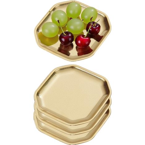 Assiette aplatissante délicate, carrée, en acier inoxydable, 13x13 cm, set de 4, Or, adaptée aux entrées, desserts, gâteaux, salades, sushis (1/5)
