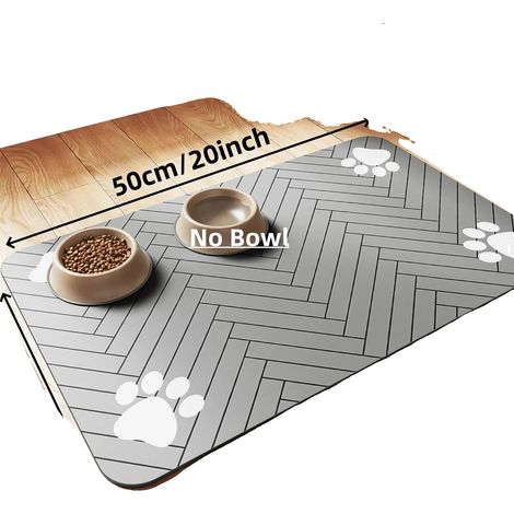 Tappetino per alimenti per animali domestici, in plastica assorbente, con retro in gomma antiscivolo, 30x50 cm, grigio. (1/2)
