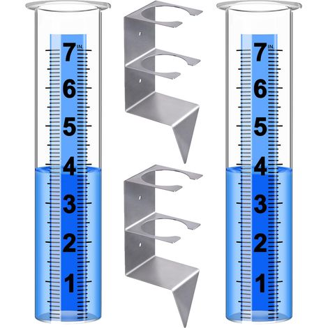 Lot de 2 pluviomètres d'extérieur, 21 cm, avec support en acier inoxydable, en plastique résistant au gel, adaptés aux patios, jardins, clôtures (1/5)