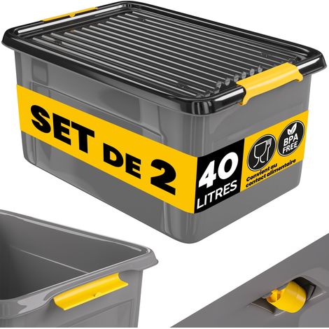 MONZANA® Caisse de rangement robuste avec couvercle hermétique empilable sans BPA gain de place caisse de rangement organisateur  2x 40 L