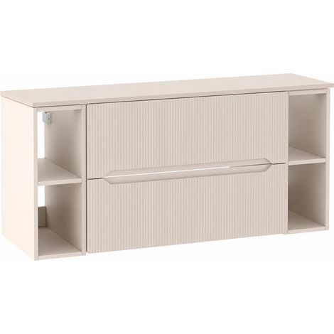 Meuble sous vasque suspendu avec 2 étagères et plan L.120 cm cachemire mat façade rainurée NOVO Furnidea (1/5)