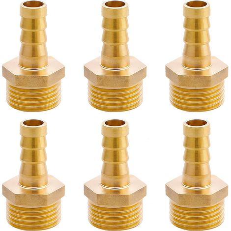 6 pièces Embout de tuyau en laiton G1/2"(Ø20,3mm) mâle x 3/8" douille, Raccord de tuyau en laiton Crochet 10mm x G1/2" adaptateur de tube, Embout de tuyau Raccord Raccord fileté en laiton (1/5)
