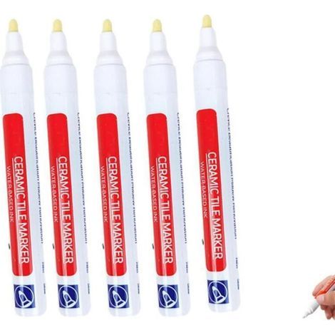 [JAMAIS UTILISÉ] Lot de 5 stylos de calfeutrage blancs et imperméables, pour carrelage, réparation de joints de carrelage,pour carrelage,mur,sol,salle de bain, cuisine (1/4)