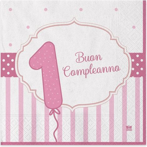 Big Party Tovaglioli Buon Primo Compleanno Rosa 33 x 33 Cm 20 Pz