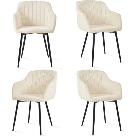 Goeurvant Chaises de salle à manger minimalistes avec assise large et accoudoirs ergonomiques, combinaison de confort et d'élégance - Lot de 4 - Blanc - Chenille