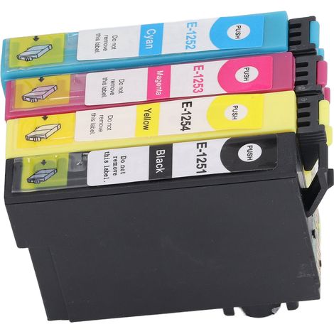Lot de 4 cartouches d'encre couleur E1251 E1252 E1253 E1254 avec puce stable sans fuite remplacement T1251 T1252 T1253 T1254 en PP (1/5)