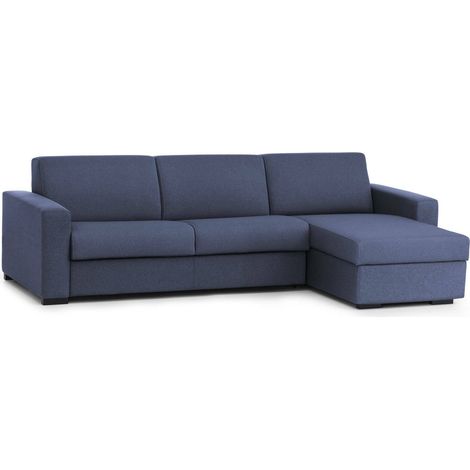 Talamo Italia - Divano fisso con penisola Azechiele, Sofà ad angolo, Penisola contenitore reversibile, Braccioli slim, 100% Made in Italy, Cm 260x95h90, Blu