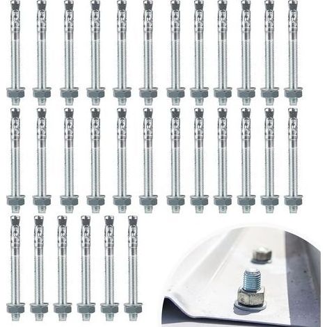 Kaelt - 30Pcs Boulons à Expansion M10x110mm, Boulon d'ancrage en acier galvanisé M10, Goujon ancrage m10 de Fixation, pour le Béton et la Maçonnerie (1/5)