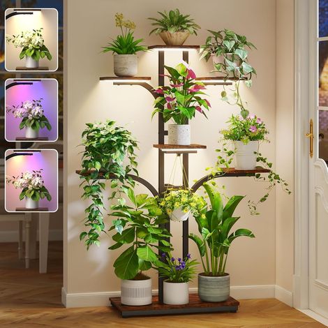 Support Plantes Intérieur avec Lampe de Croissance, 7 Étagères en Coin Porte Plante pour Plantes Multiples, 136cm Étagere Plantes Intérieur Métal Robuste pour Salon, Patio (1/5)