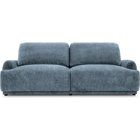 CLAUDIA - Canapé droit convertible tissu chenille 3 places Bleu (1/5)