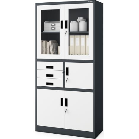 Armoire en métal avec vitrine et coffre-fort FILIP, 900 x 1850 x 400 mm, blanc anthracite