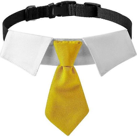 Katzenhalsband mit Fliege, Hochzeitsoutfit für Katze und kleinen Hund, Größe L, elegantes Gelb.