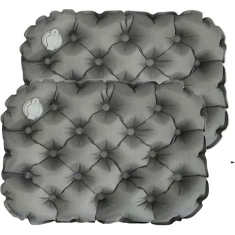 Set di due cuscini gonfiabili grigi per sedile con borsa portatile, ideale per campeggio e pesca. (1/5)