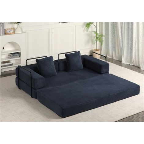 Canapé Convertible 2 Places Bleu Marine avec Accoudoirs Métalliques, Design Moderne et Fonctionnel pour Salon (1/4)