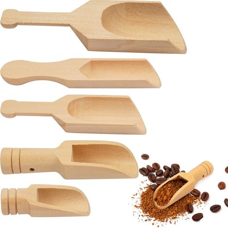 5 Pièces Mini Cuillère en Bois - 5 Tailles Petit Thé, 10,5/9,3/8/7,9/5cm Pour Café, Épices, Thé, Nourriture pour Animaux de Compagnie, Sel (1/5)