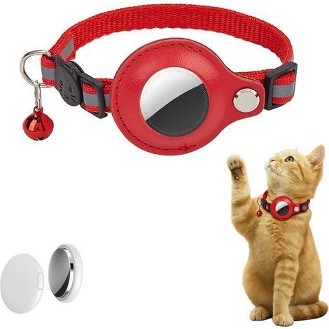 Collier GPS Chat, Collier Traceur GPS pour Chat et Chien, Localisation en sans Abonnement, Compatible iOS/Android, Ipx5 RéSistant Aux éClaboussures, Positionnement auxiliaire (Rouge) (1/5)