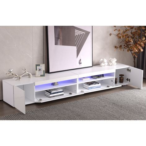 Mobile TV in MDF bianco con LED regolabile, 240x38,5x35,5 cm, design moderno, piano portata 80 kg (1/5)
