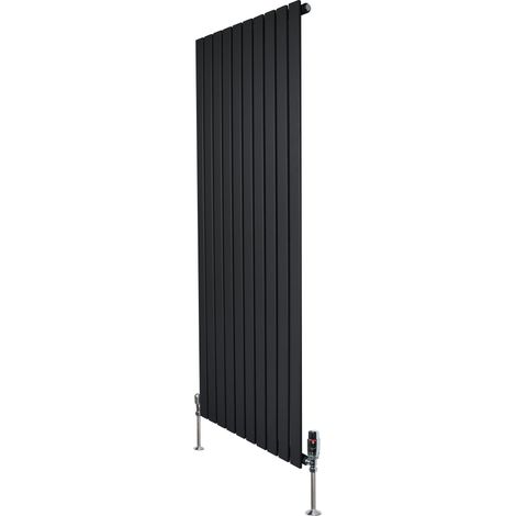 Flat Single Column Radiator – 1600mm x 700mm & Valves – Black (1/5)