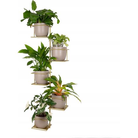 Fioriera da parete Glam Jungle con 3 supporti verticali in metallo per 5 vasi, mensola per piante a cascata dorata (1/5)