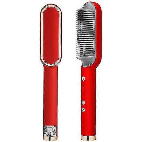 Multifunktionale Haarglätterbürste 2 in 1 Heizbürste mit Heißkammfunktion, Anti-Verbrühungs-Glättungsbürste, Styling-Werkzeug (Rot, UK) (1/4)