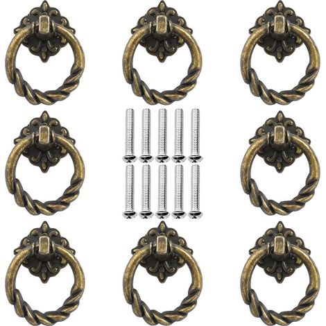 Lot de 8 boutons de meuble vintage en métal avec 10 vis - Pour meubles, armoire, commode, porte, armoire - Bronze (1/5)