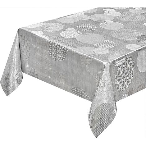 Tovaglia Cucina Antimacchia Metallizzata Lucida Grigia Copritavolo Pvc Decorato Dis C - 140x260 Cm
