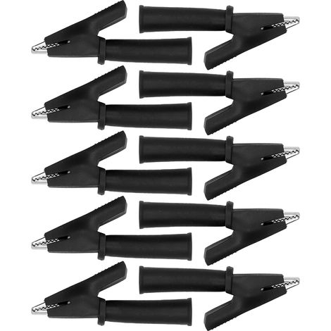 Lot de 10 pinces crocodiles en laiton isolées PVC pour multimètre, compatibles avec les fiches bananes de 4 mm (noir). (1/5)