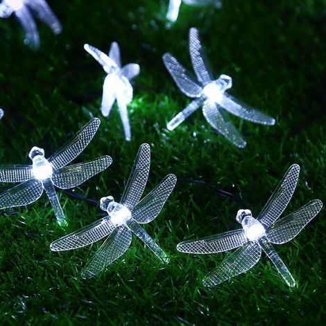 Guirlande Lumineuse Solaire, 20LED Libellule String Lights Chaîne de Lumière Extérieure Pour Jardin, Mariage, Terrasse, Noël (Blanc) (1/5)