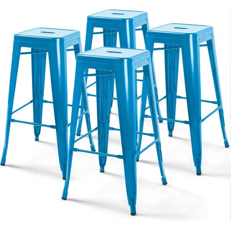 Lot de 4 tabourets de bar acier bleu brillant