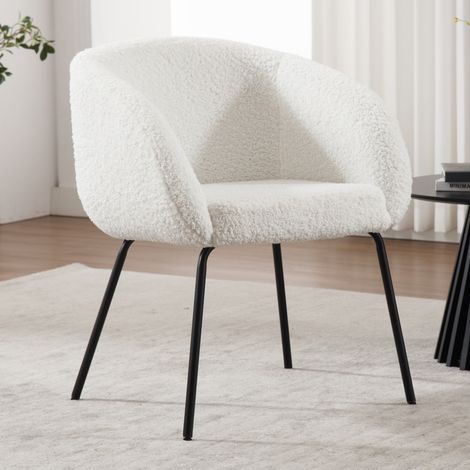 Wahson Fauteuil Salon Moderne, Chaise Coiffeuse en Fausse Fourrure, Pieds en Métal, Coussin et Accoudoir Rembourré, pour Chambre Salon Salle à Manger, Blanc