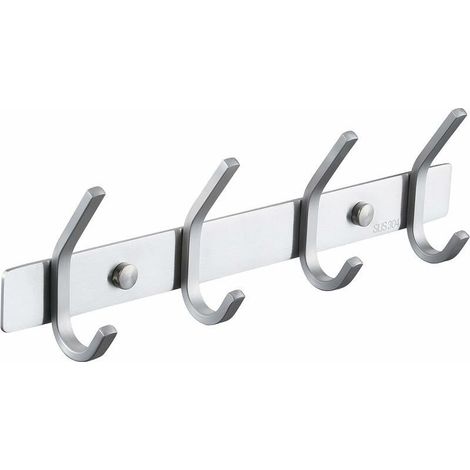 Patère Porte Manteau Salle de Bain Porte Manteau Metal Mural 4 Crochets Patère Murale Salle de Bain Acier Inoxydable SUS304 Finition Brossée, AH203H4-2 (1/4)