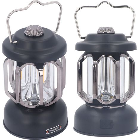 Lanterne de Camping rétro, lampe Vintage Type C, Rechargeable, 3 Modes, variable avec crochet, étanche, LED, tente pour jardin, noire. (1/5)