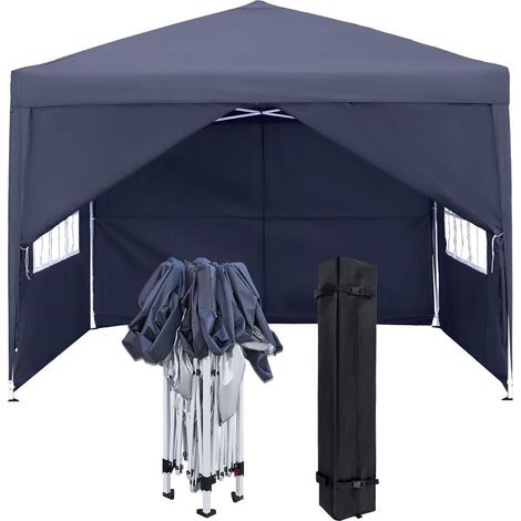 Faltpavillon 2,5x2,5m mit Seitenteilen und Fenstern, Anthrazit (1/5)