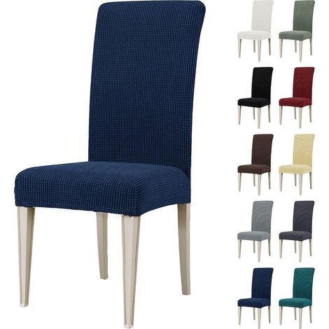 Housse de chaise extensible lavable – Tissu jacquard respirant – S'adapte à chaises 35-54 cm – Lot de 4 pièces bleu (1/5)