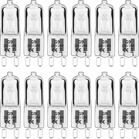 Confezione da 12 lampadine alogene G9 da 28W 230V, dimmerabili 0-100%, 320LM, bianco caldo 2700K, lampade alogene G9, senza sfarfallio, per lampadari, luci per armadi, luci da giardino, applique (1/5)