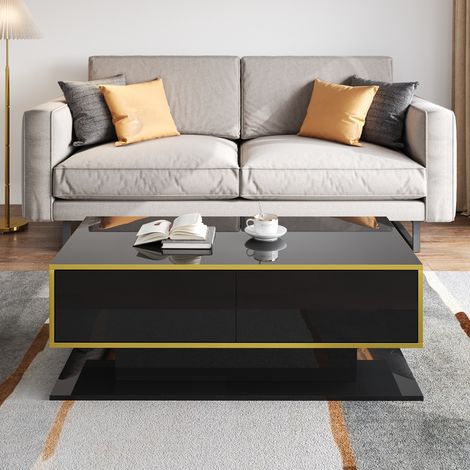 Couchtisch mit LED und 3 Schubladen 100x50x40 cm Schwarz OKMYHOME (1/5)