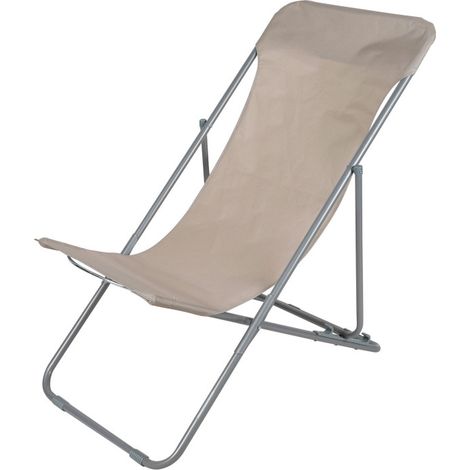 Chaise longue pliante chilienne métal taupe 85x56x90cm (1/3)