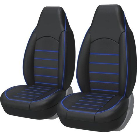 Housses de Siège de Voiture Avant Universelles Simili-Cuir pour 2 sièges Noir Bleu, Tuning Voiture Interieur (1/5)