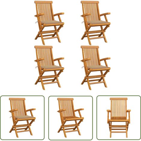 The Living Store Gartenstühle mit Beige Kissen 4 Stk. Massivholz Teak - Gartenstühle - Teakholz - Outdoormöbel - Gartenmöbel - Balkonmöbel (1/5)