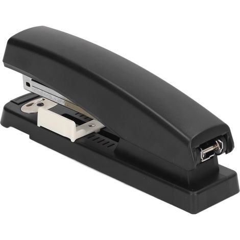 Agrafeuse portative rotative réglable à 210° avec base rembourrée en plastique ABS noir, adaptée à une utilisation scolaire et de bureau. (1/5)