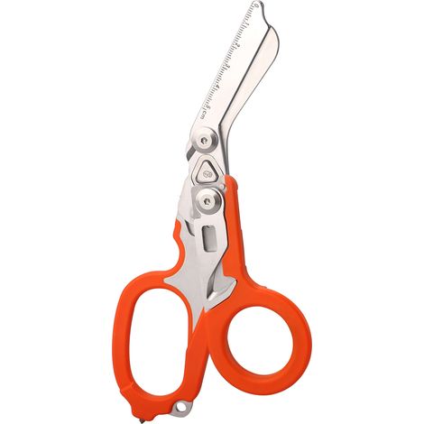 Faltbare und multifunktionale Notfallschere aus Edelstahl, ideales Rettungswerkzeug für Camping und Outdoor-Aktivitäten (orange). (1/4)