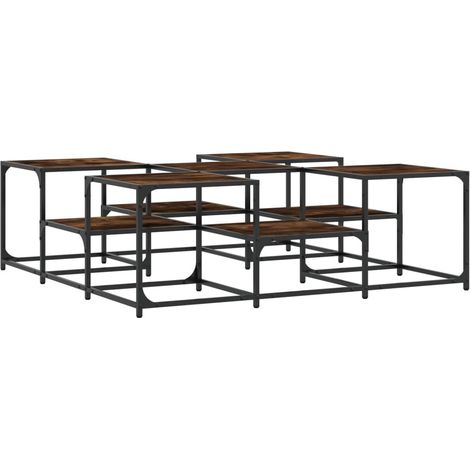 Mesa de centro de dos alturas de diseño moderno y contemporáneo 121 x 121 x 40 cm madera de ingeniería marrón y metal DEC038392