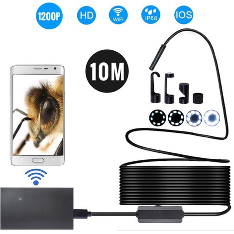 8-mm-Funkendoskopkamera, IP68 wasserdicht, WLAN, 2-MP-HD-Inspektionskamera, 8 LEDs, halbstarres Kabel, kompatibel mit iPhones, iPads, Android-Geräten und PCs, Schwarz, 10 m Reichweite
